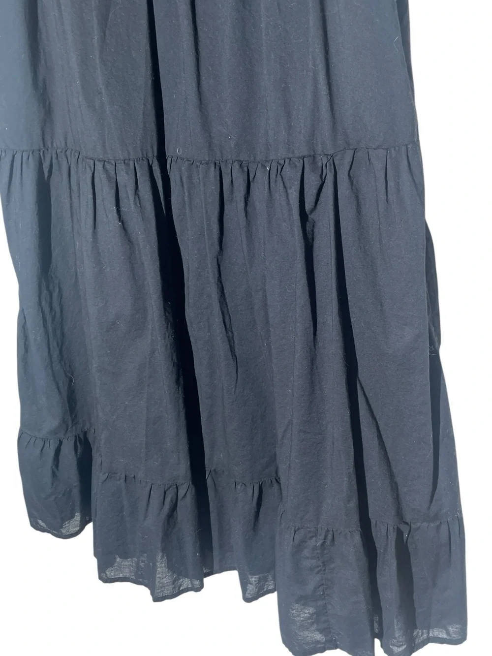 J.Crew Black 100% Cotton Ruffle Tiered Midi Dress Sleeveless Pockets Sz 12 Boho